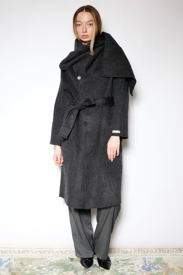 100% Merino Wool Gray Scarf Coat