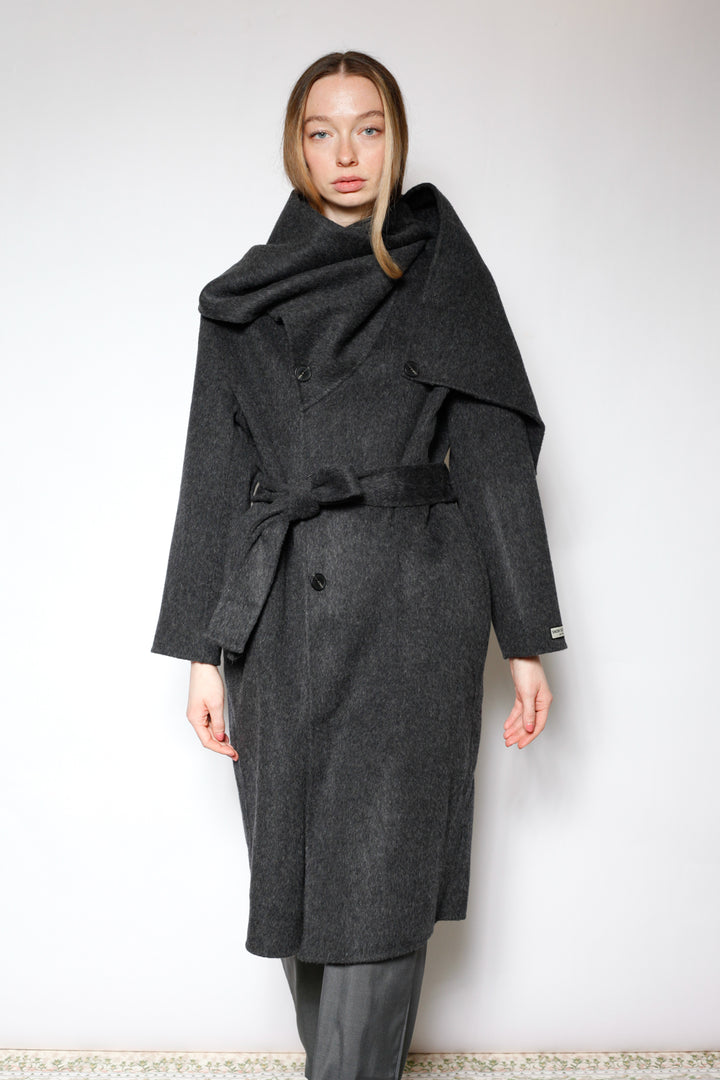 100% Merino Wool Gray Scarf Coat