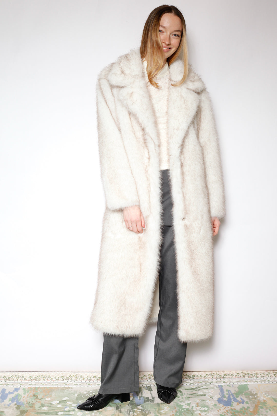 Heavy Wool Faux Fur White Coat