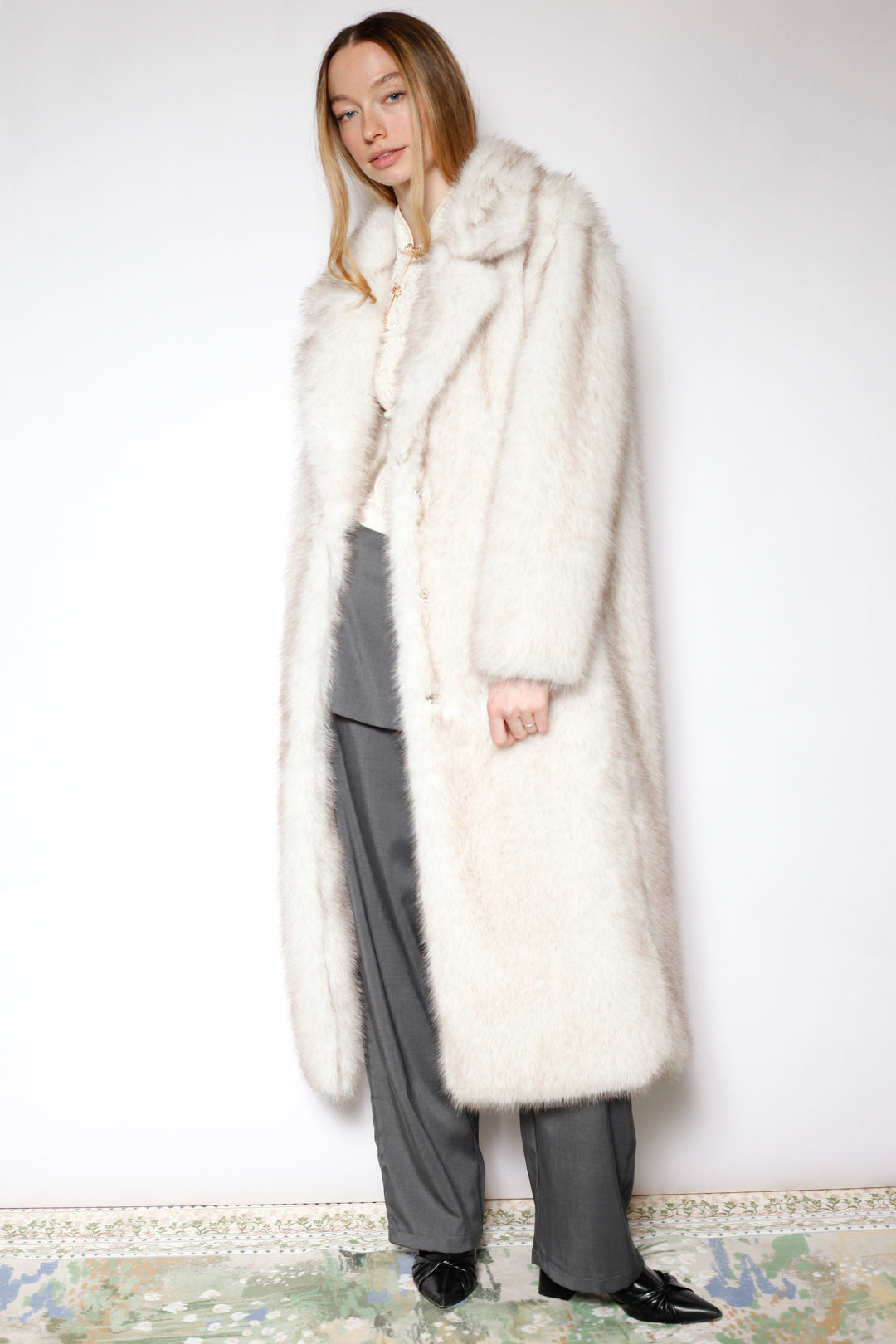 Heavy Wool Faux Fur White Coat