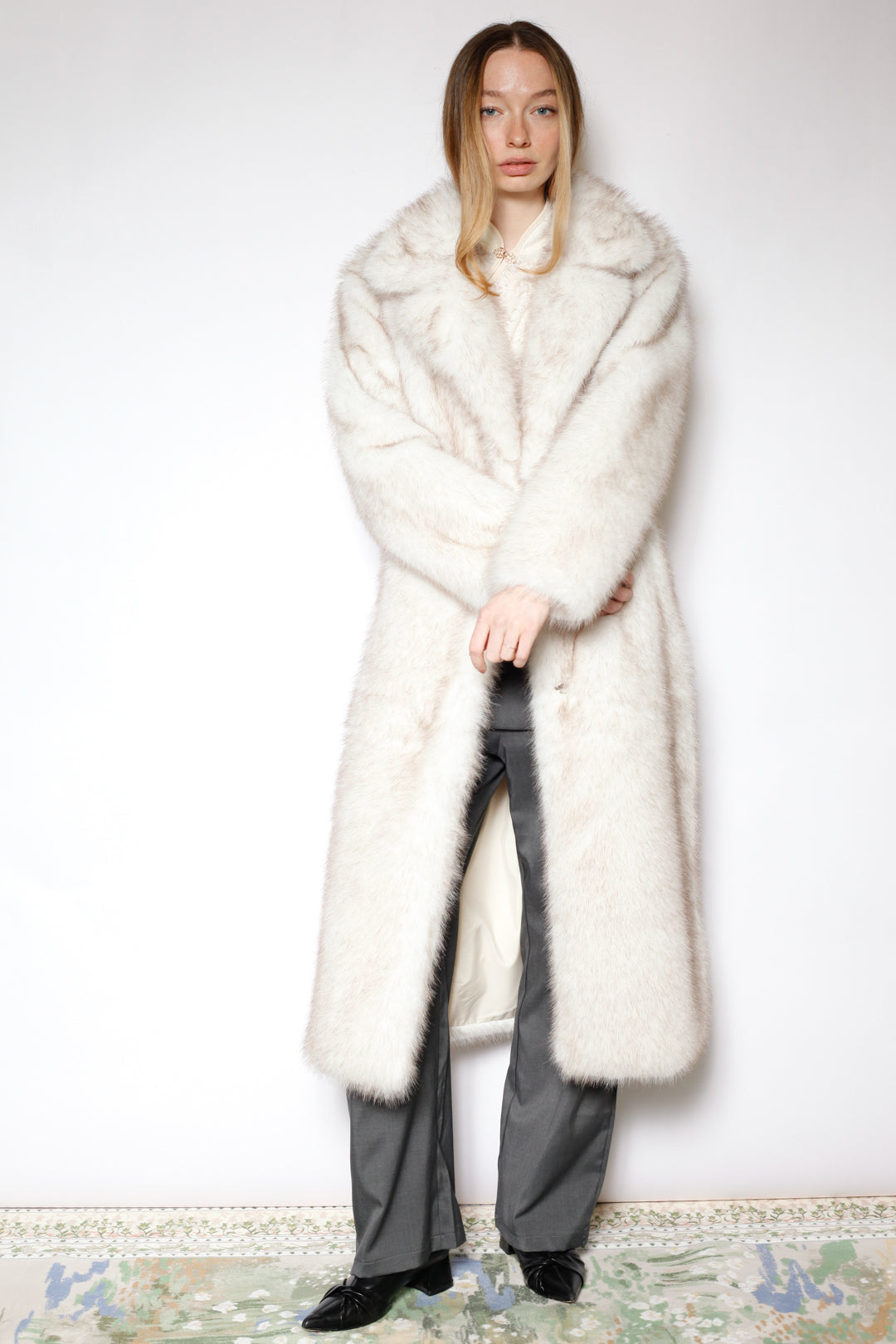 Heavy Wool Faux Fur White Coat