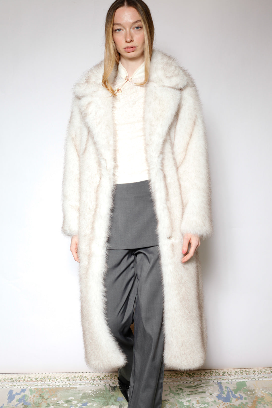 Heavy Wool Faux Fur White Coat
