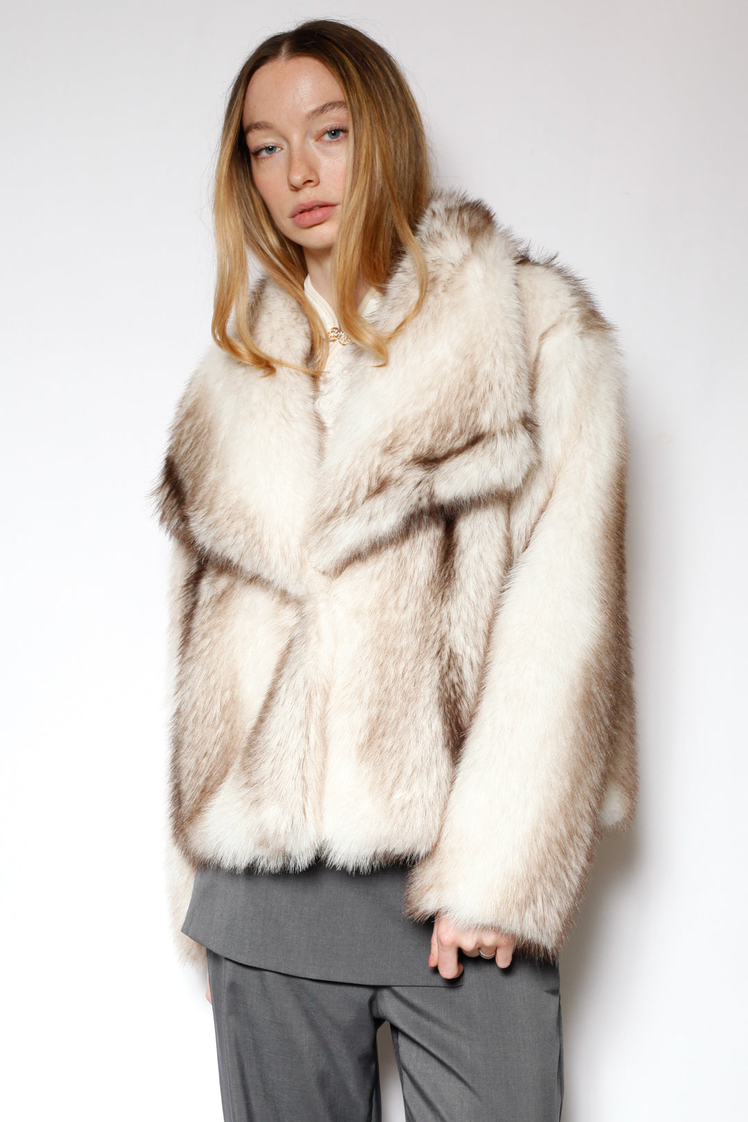 Heavy Wool Faux Fur White Jacket