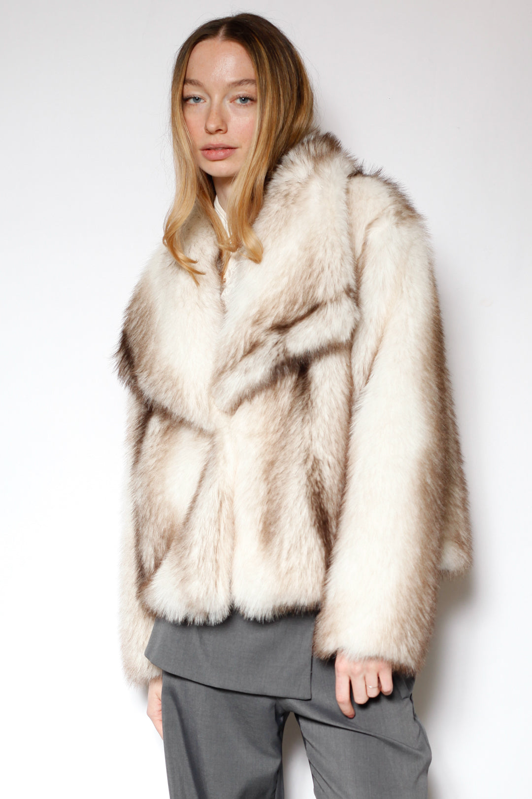 Heavy Wool Faux Fur White Jacket