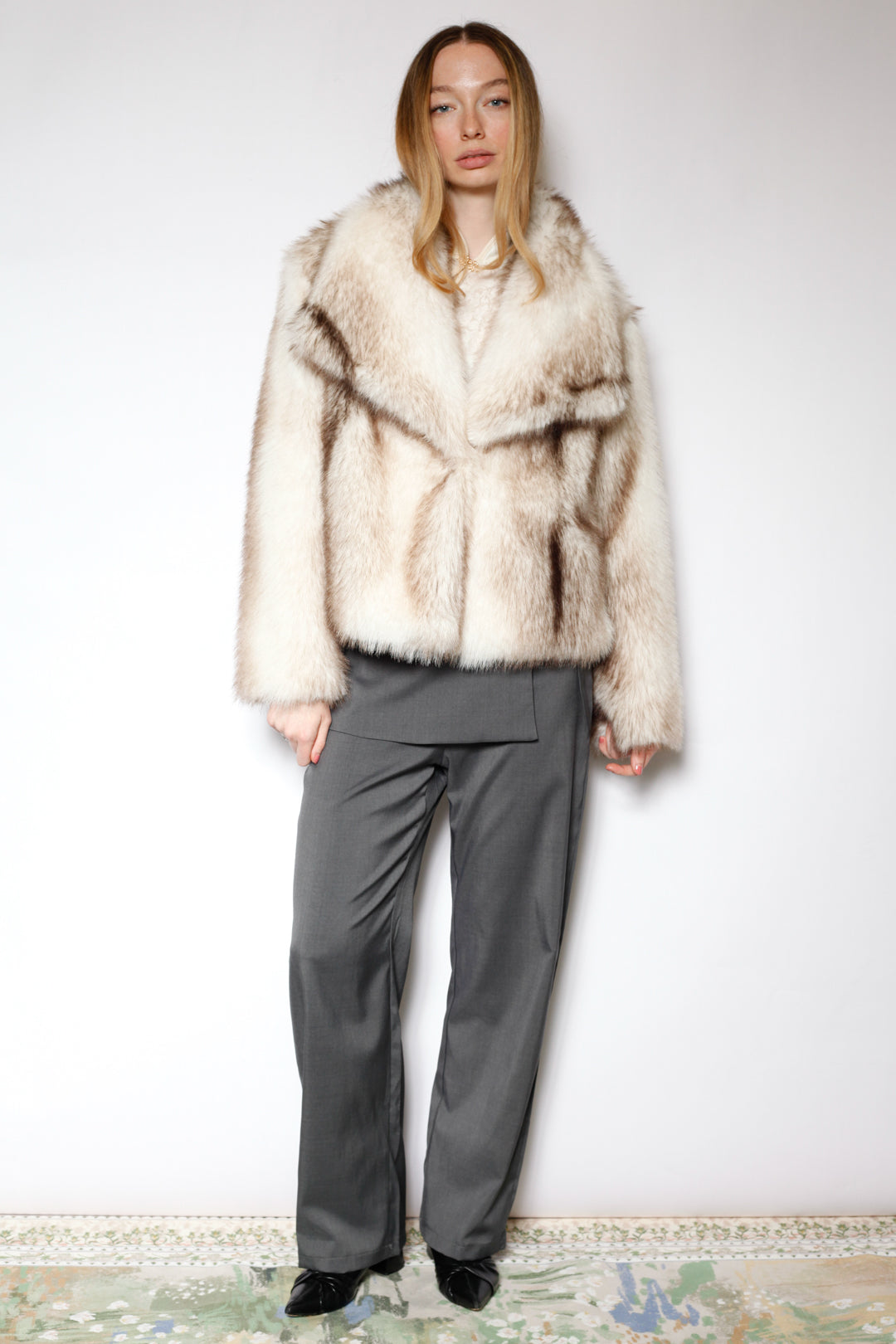 Heavy Wool Faux Fur White Jacket