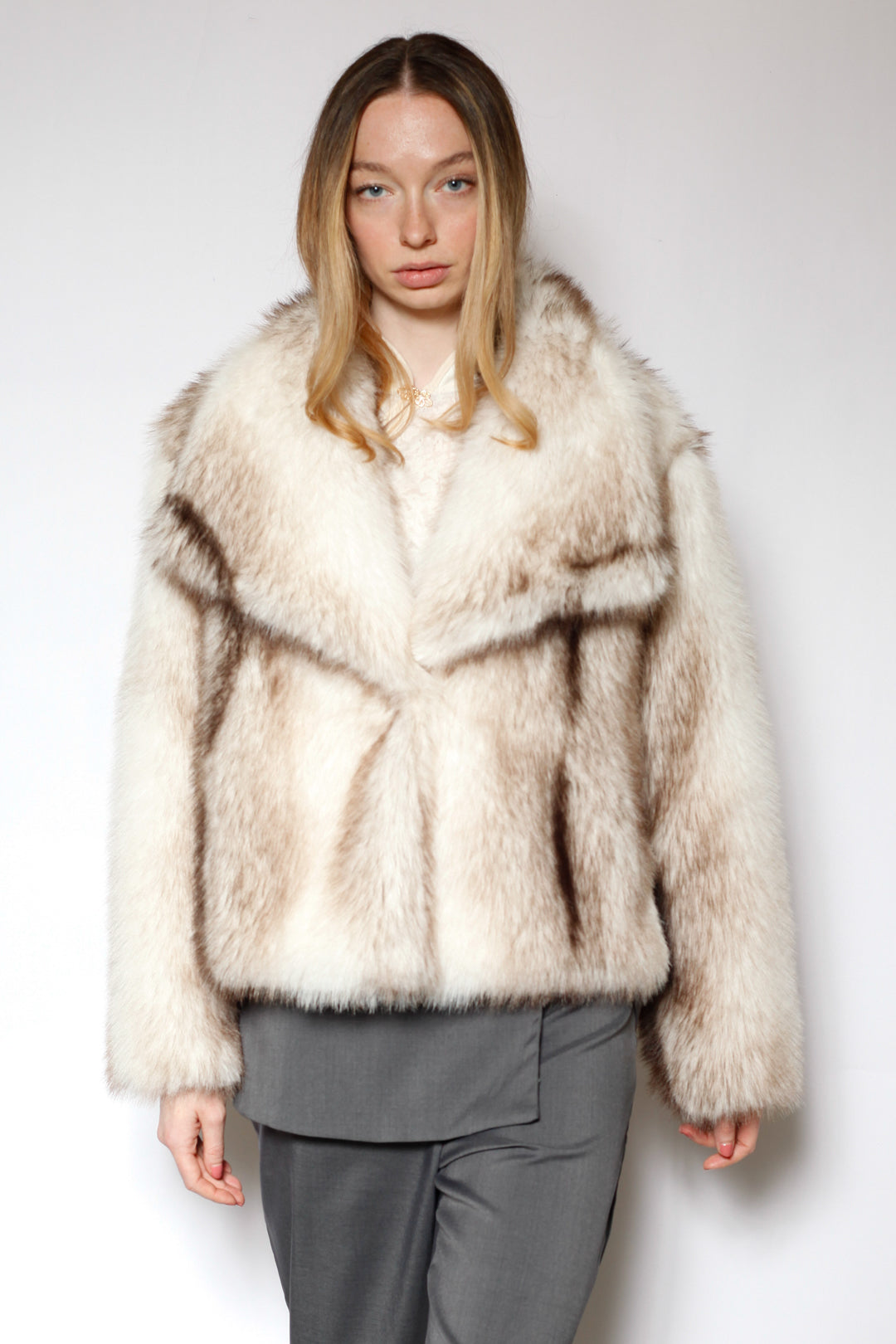 Heavy Wool Faux Fur White Jacket