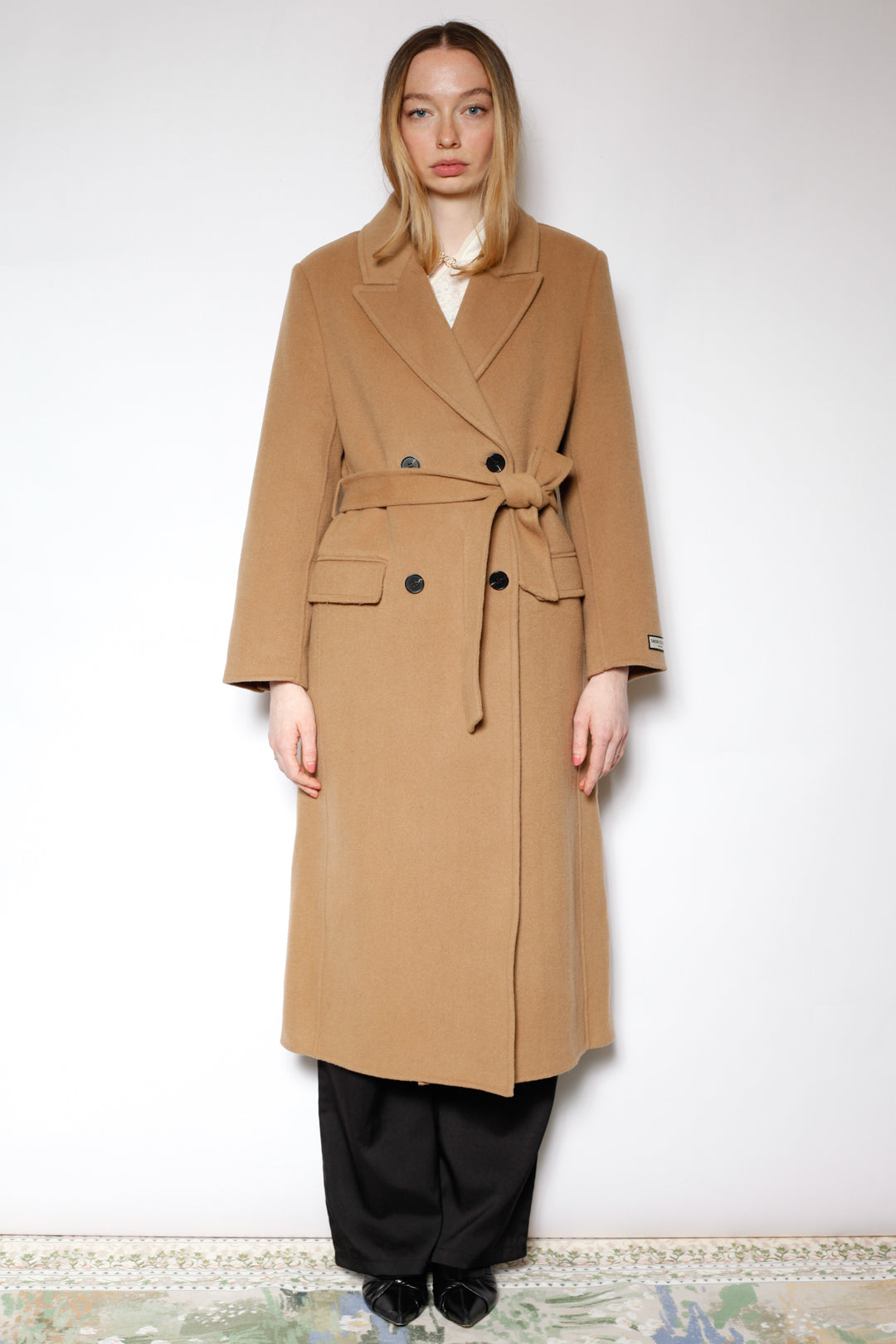 100% Merino Wool Camel Tailored Belted Coat