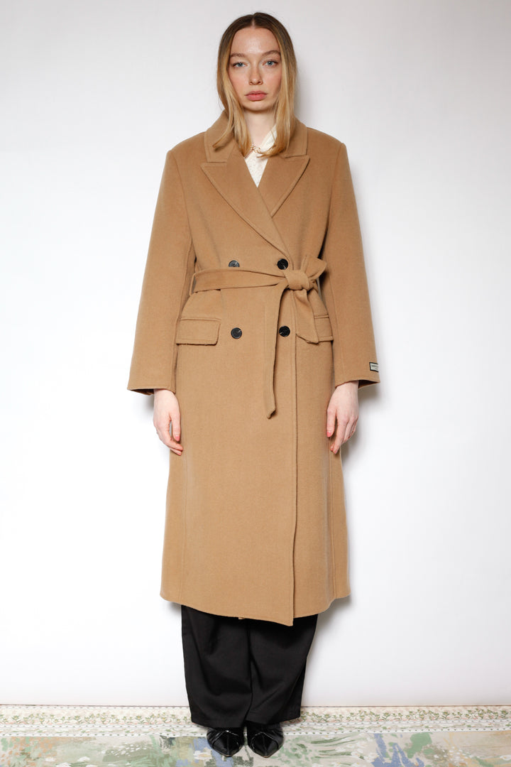 100% Merino Wool Camel Tailored Belted Coat