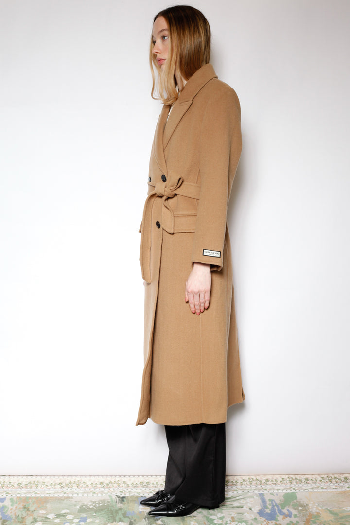 100% Merino Wool Camel Tailored Belted Coat