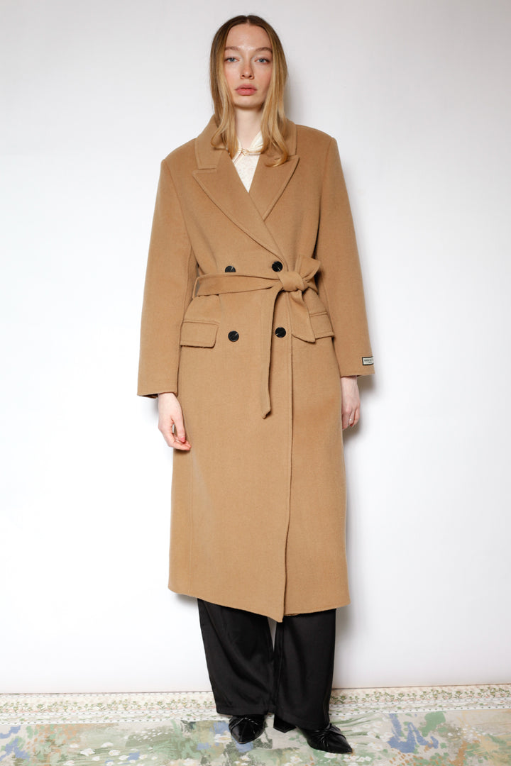 100% Merino Wool Camel Tailored Belted Coat