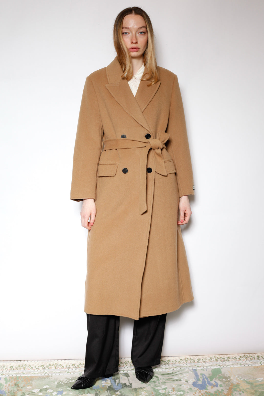 100% Merino Wool Camel Tailored Belted Coat