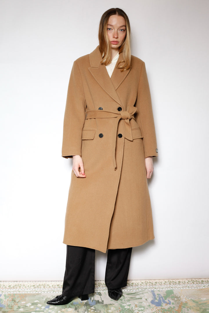 100% Merino Wool Camel Tailored Belted Coat