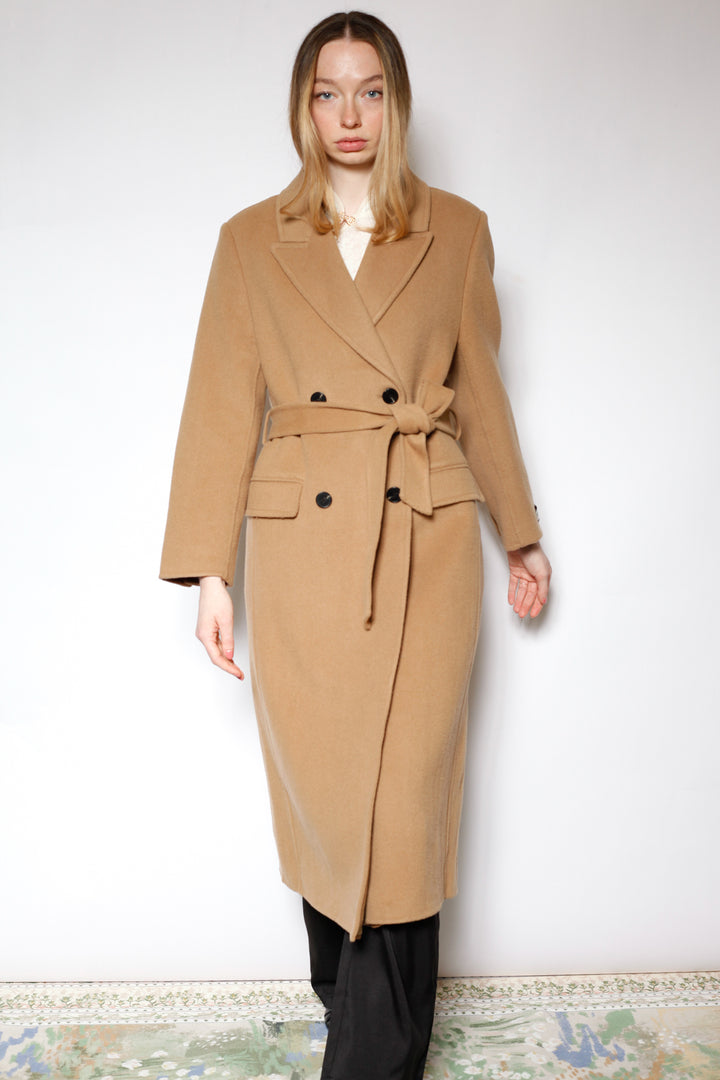 100% Merino Wool Camel Tailored Belted Coat