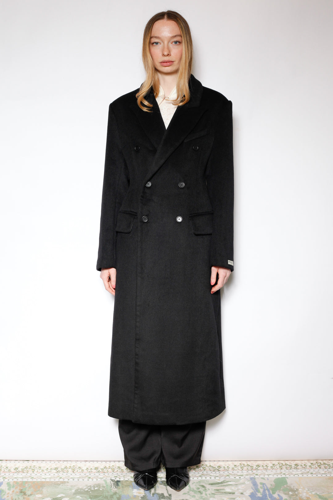 100% Merino Wool Black Structured Long Coat