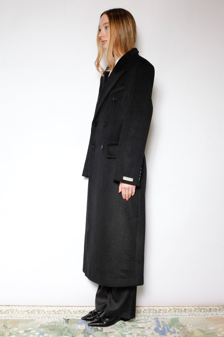100% Merino Wool Black Structured Long Coat