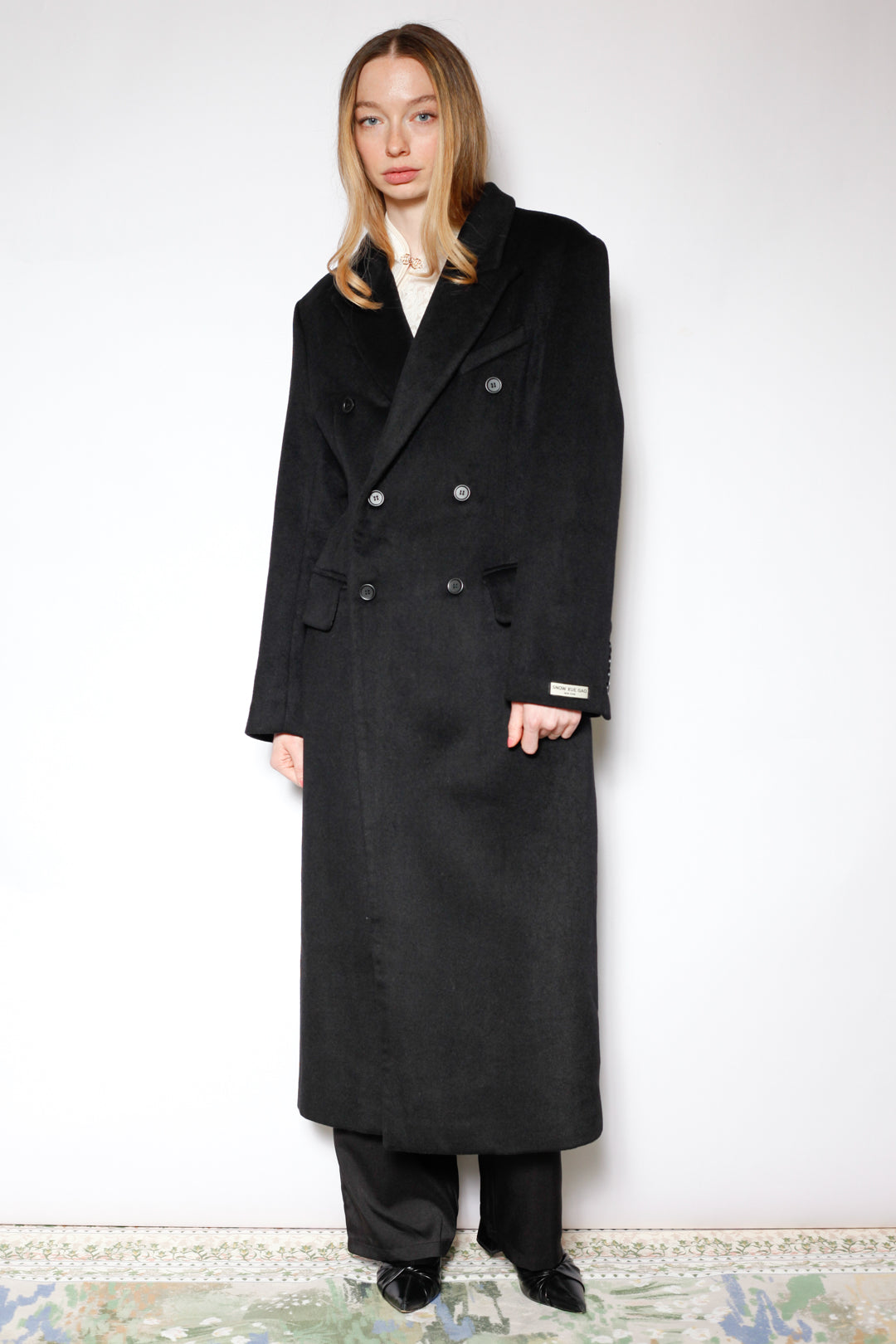 100% Merino Wool Black Structured Long Coat
