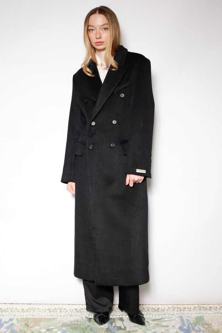 100% Merino Wool Black Structured Long Coat