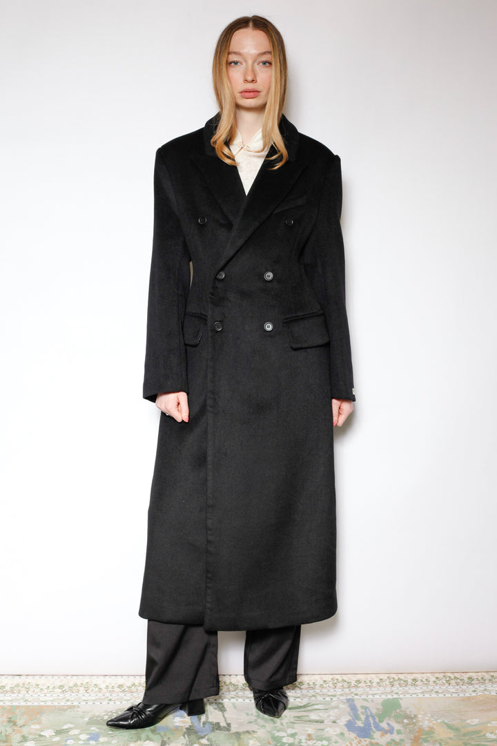 100% Merino Wool Black Structured Long Coat