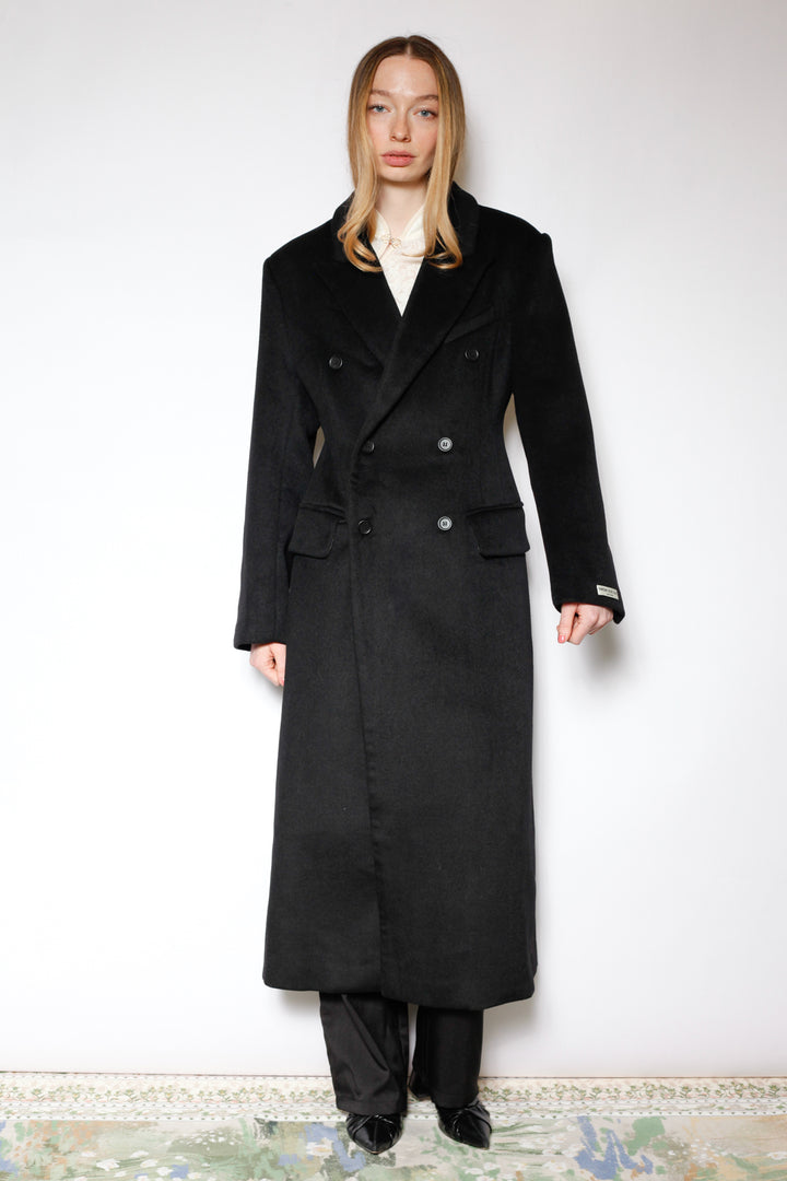 100% Merino Wool Black Structured Long Coat