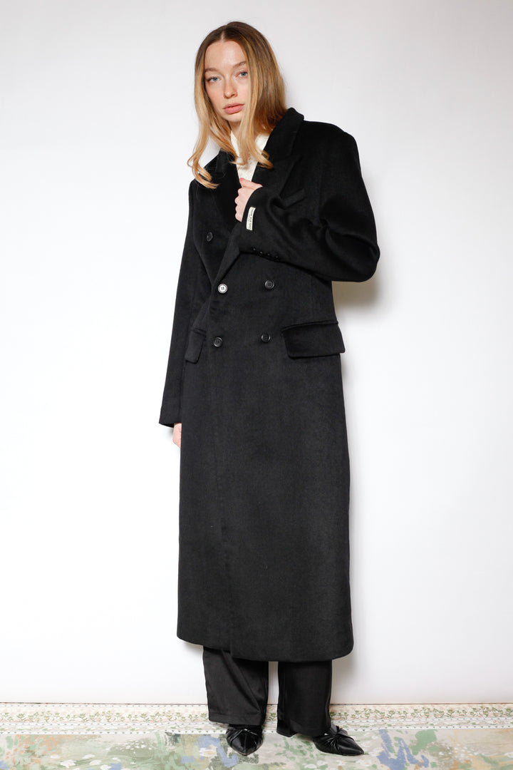 100% Merino Wool Black Structured Long Coat