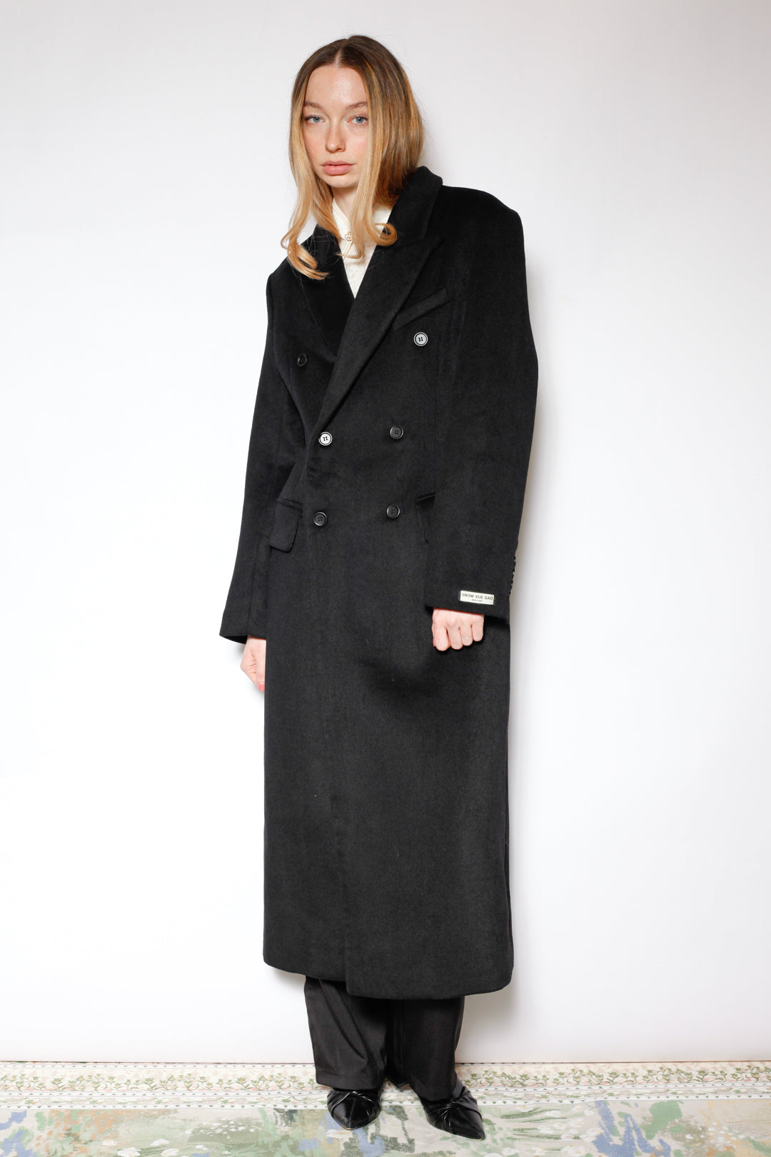 100% Merino Wool Black Structured Long Coat