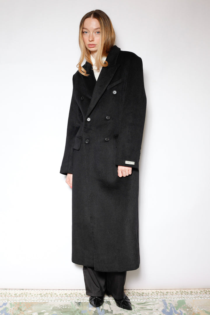 100% Merino Wool Black Structured Long Coat
