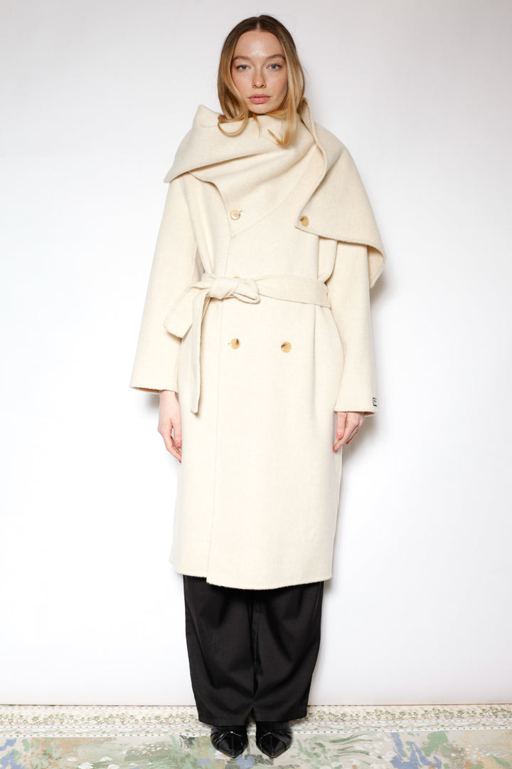 100% Merino Wool Ivory Scarf Coat