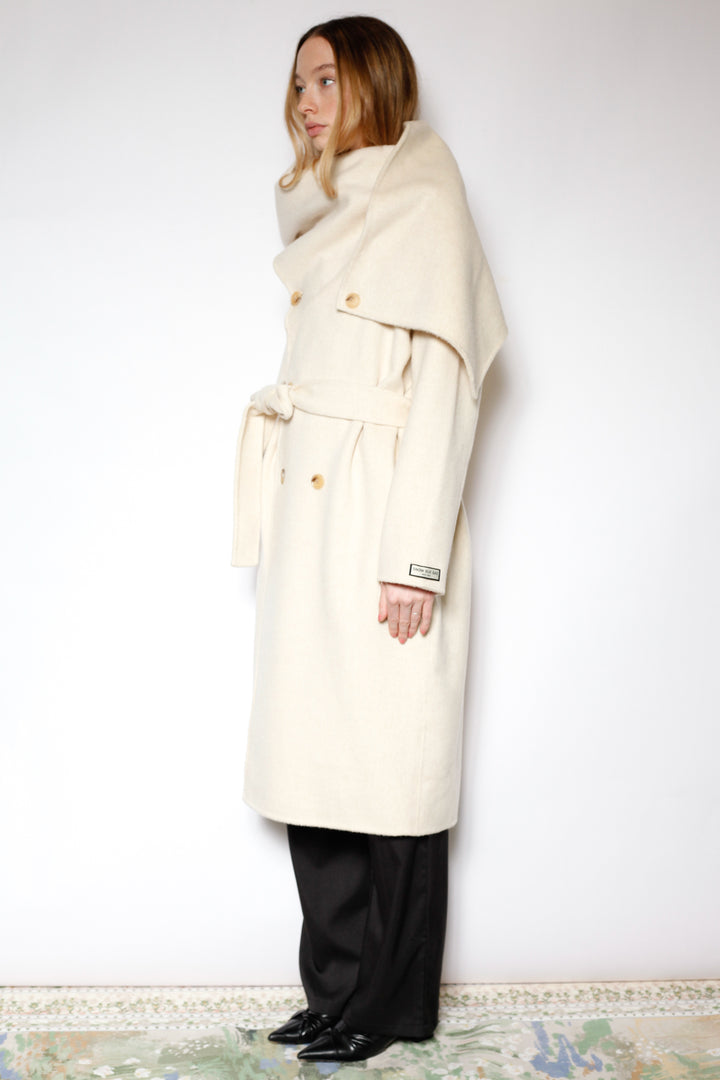 100% Merino Wool Ivory Scarf Coat
