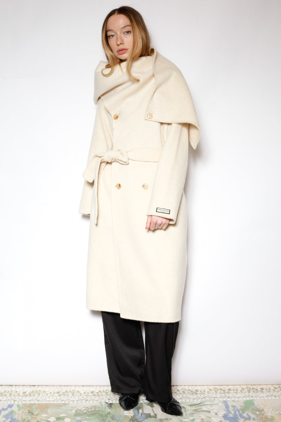 100% Merino Wool Ivory Scarf Coat