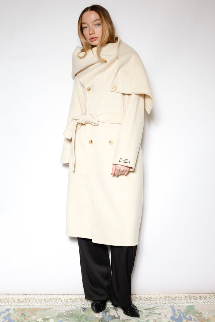 100% Merino Wool Ivory Scarf Coat