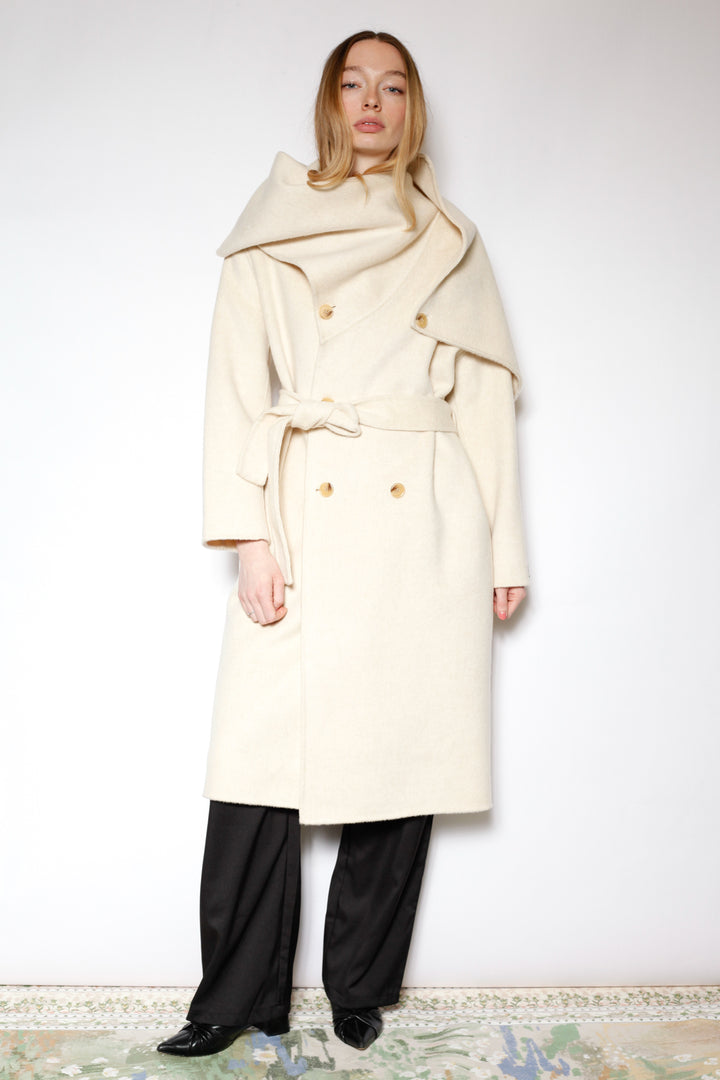 100% Merino Wool Ivory Scarf Coat