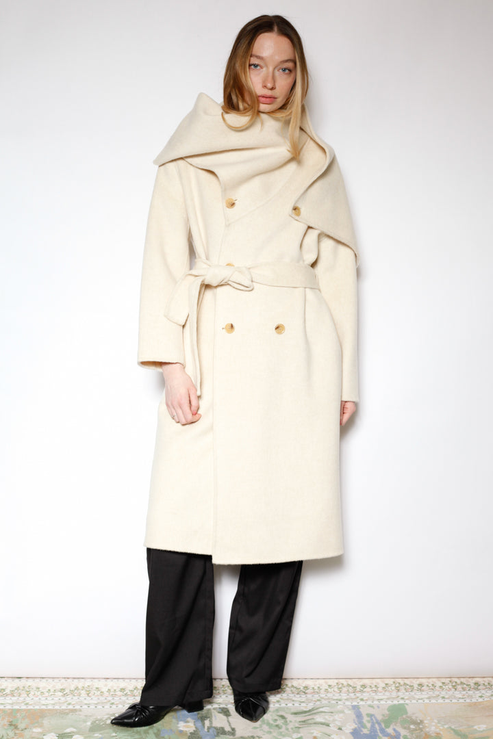 100% Merino Wool Ivory Scarf Coat