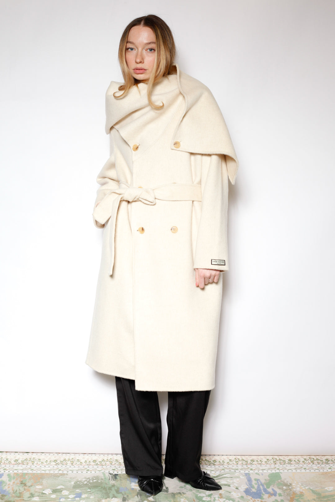 100% Merino Wool Ivory Scarf Coat