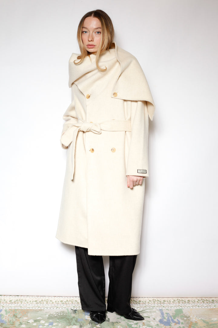 100% Merino Wool Ivory Scarf Coat