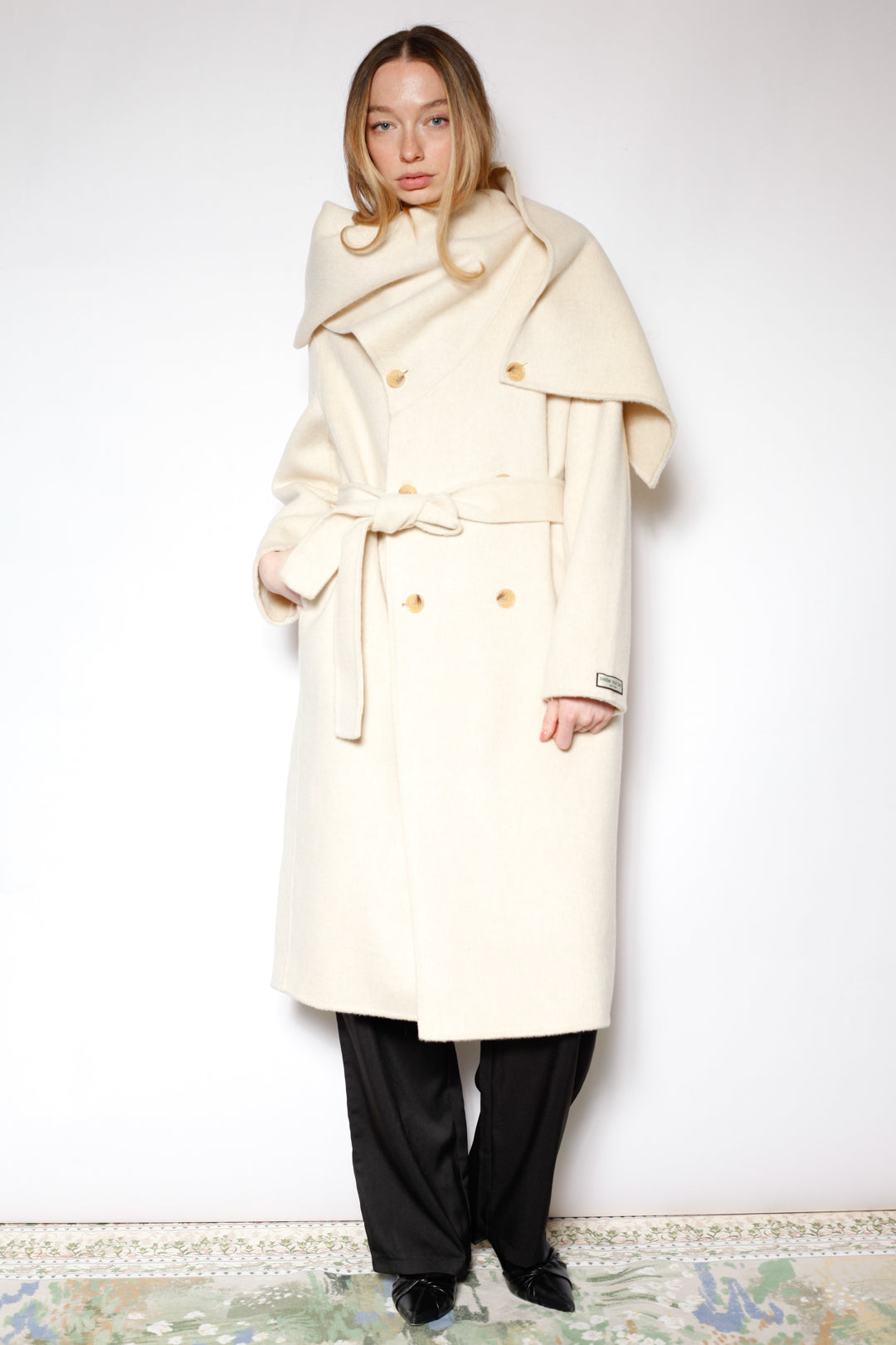 100% Merino Wool Ivory Scarf Coat