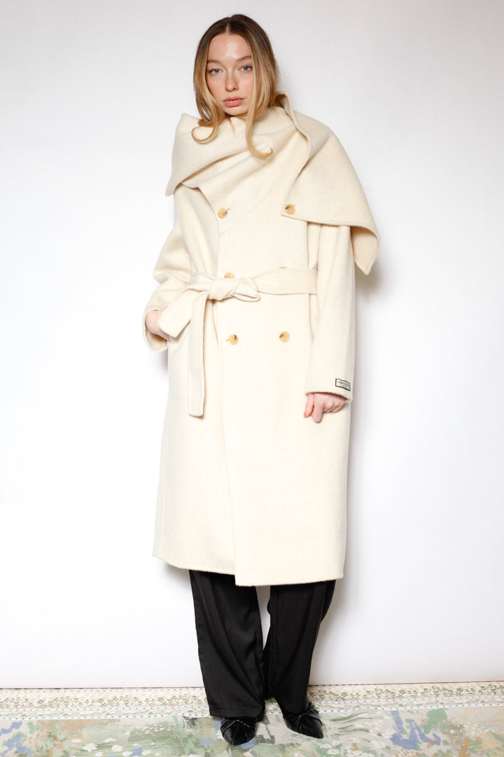 100% Merino Wool Ivory Scarf Coat