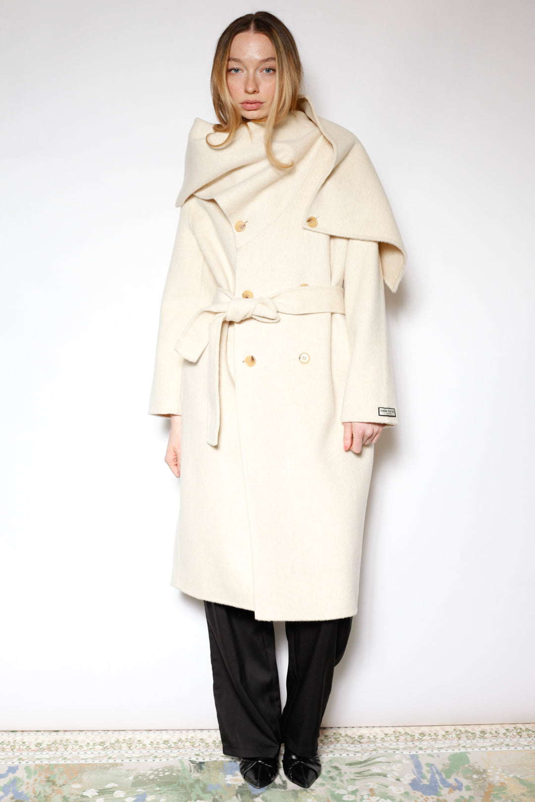 100% Merino Wool Ivory Scarf Coat