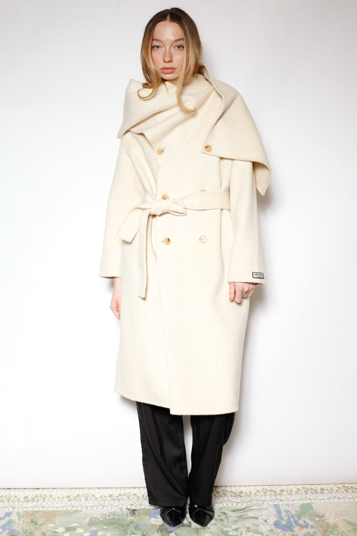 100% Merino Wool Ivory Scarf Coat