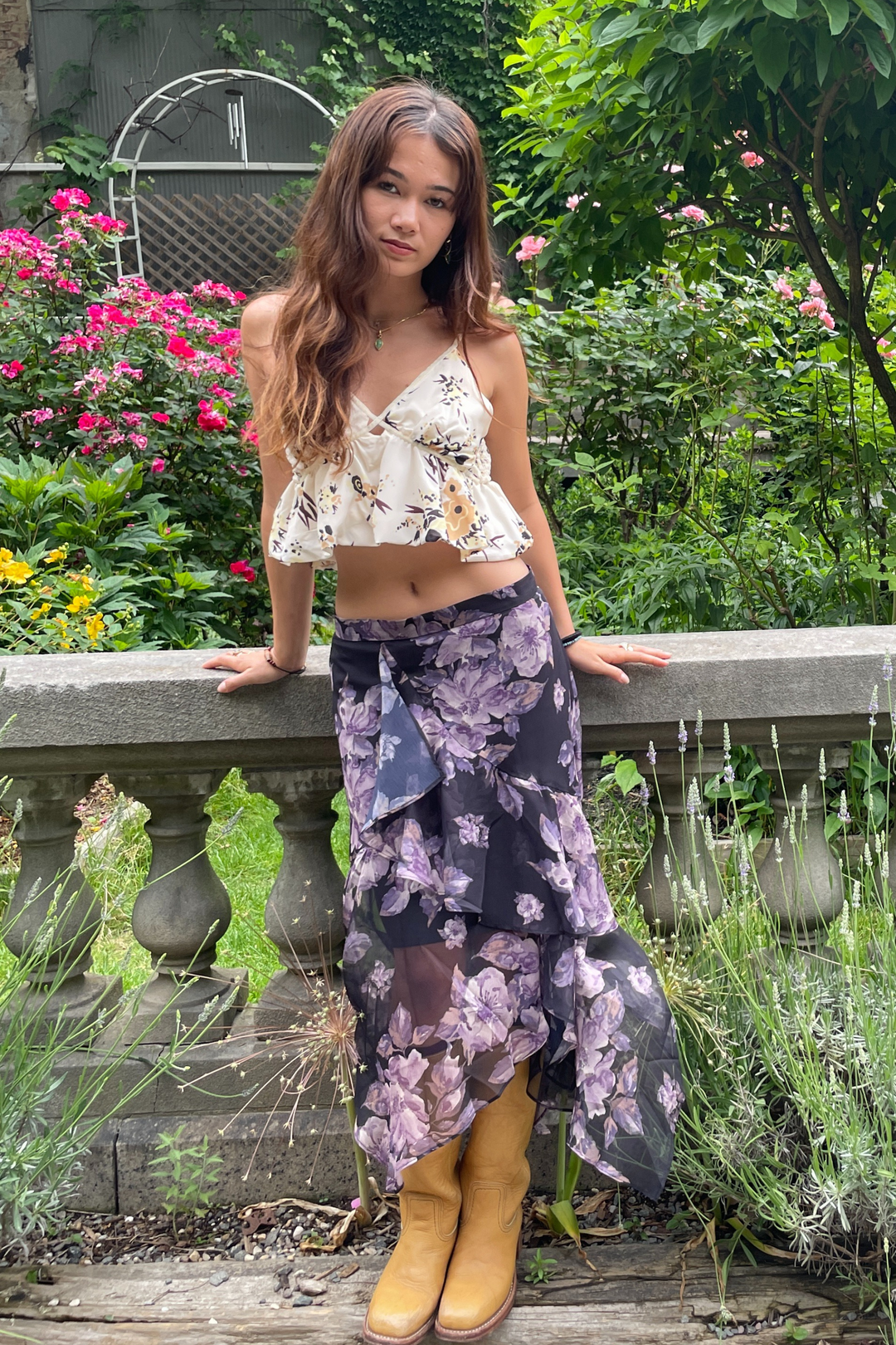 Silk Printed Ruffle Layer Skirt