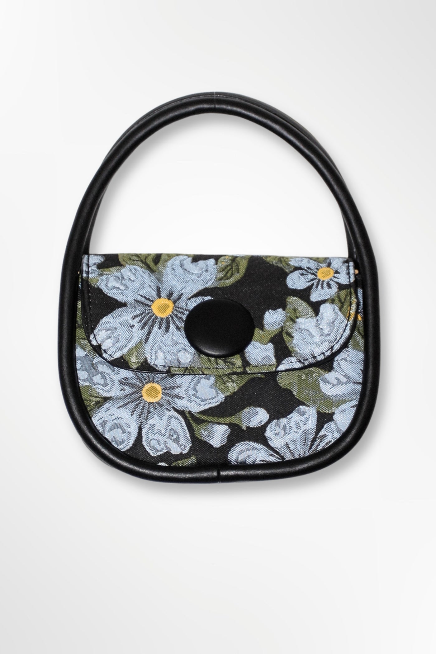Vegan Leather Round Blue Floral Hand Bag
