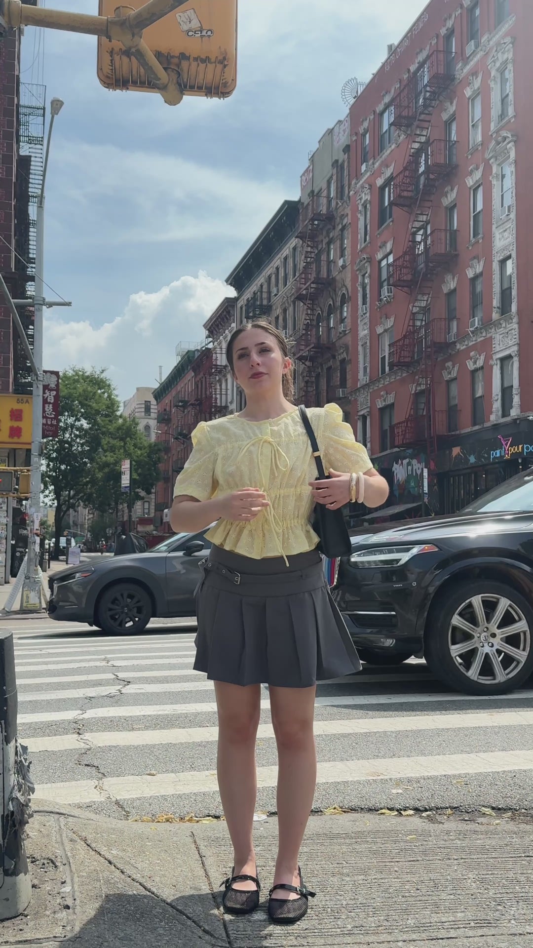Cotton Yellow Lace Ruching Top