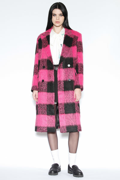 Heavy Wool Pink Black Plaid Coat