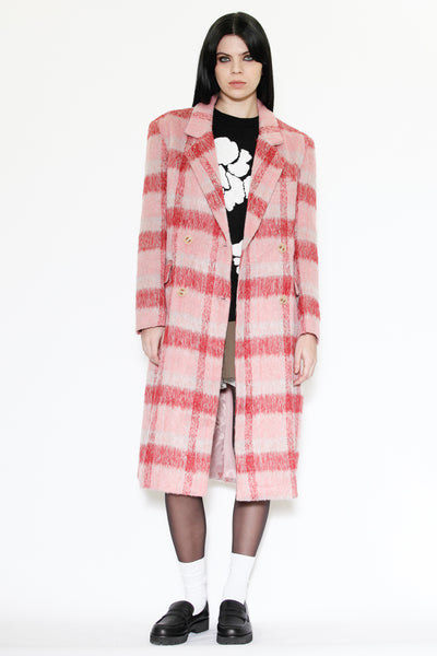 Heavy Wool Pink and White Plaid Coat