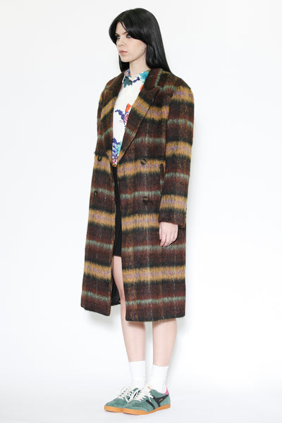 Heavy Wool Brown Plaid Coat