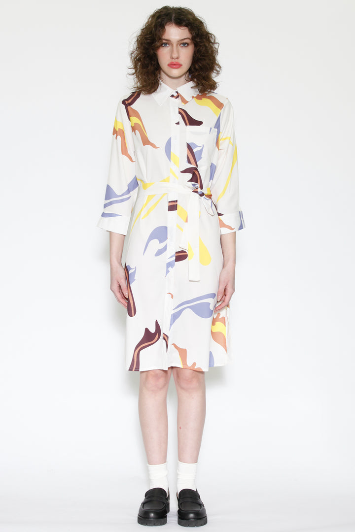 Silk Abstract Pattern Button-Down Dress