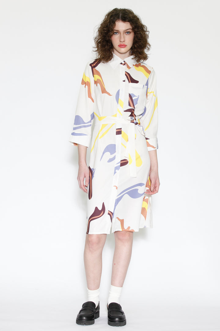 Silk Abstract Pattern Button-Down Dress