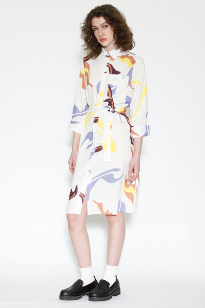 Silk Abstract Pattern Button-Down Dress