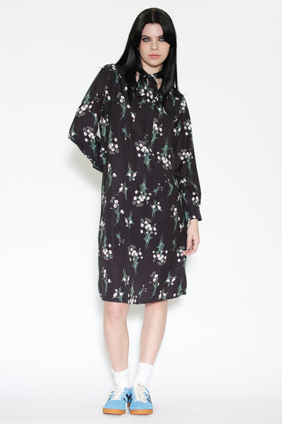 Silk Print Black Floral Tunic Dress