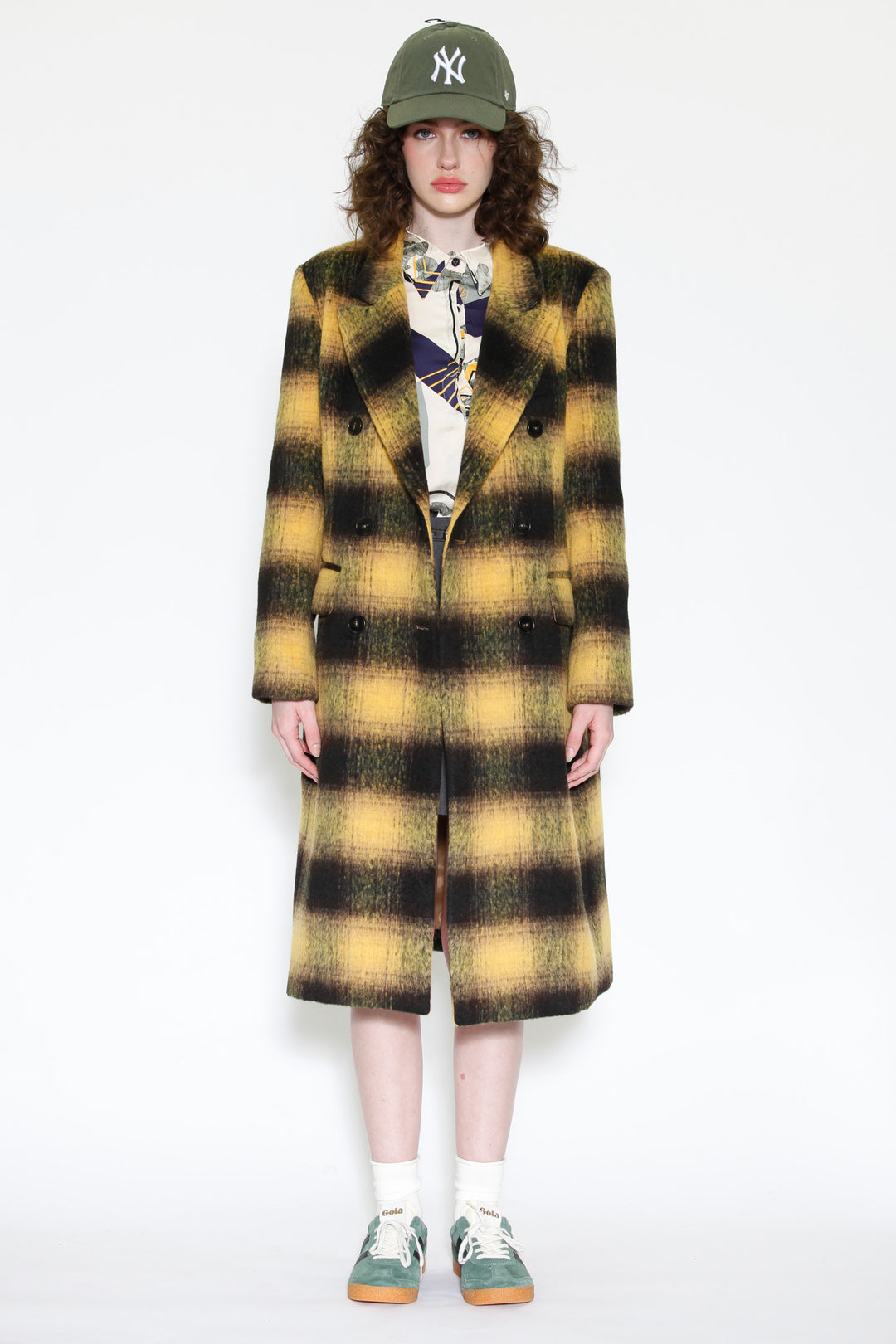 Heavy Wool Yellow Plaid Coat