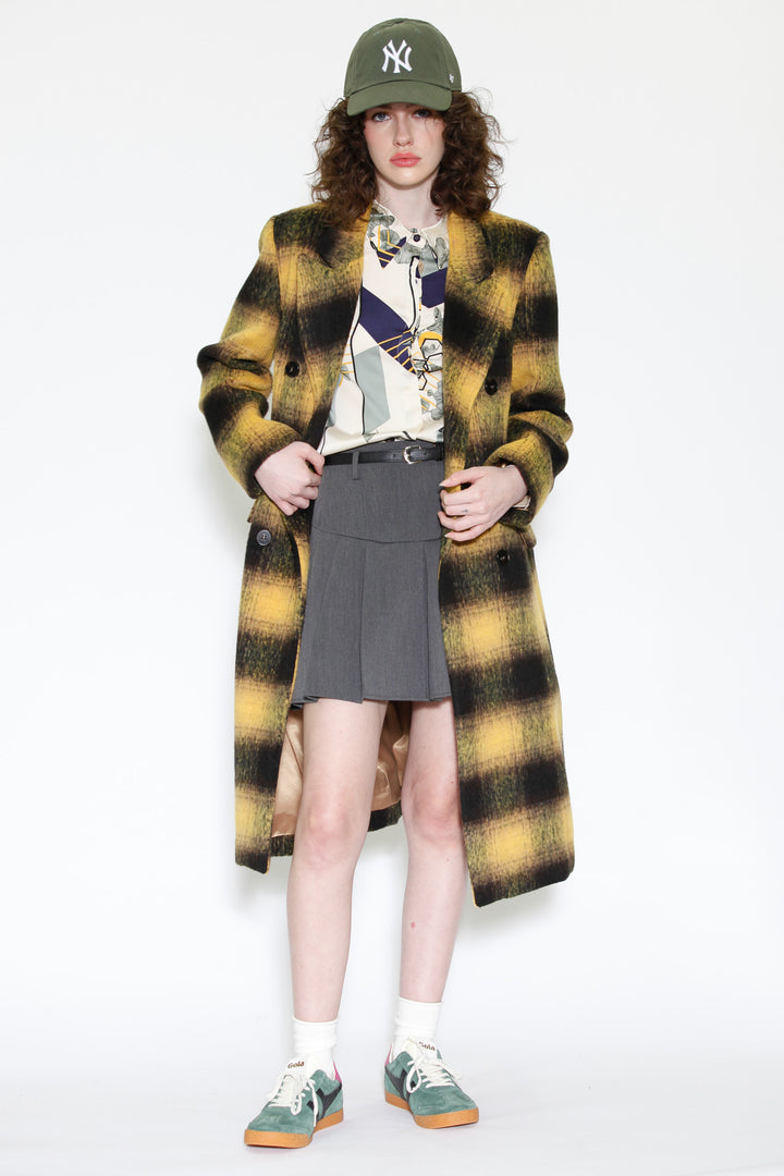 Heavy Wool Yellow Plaid Coat